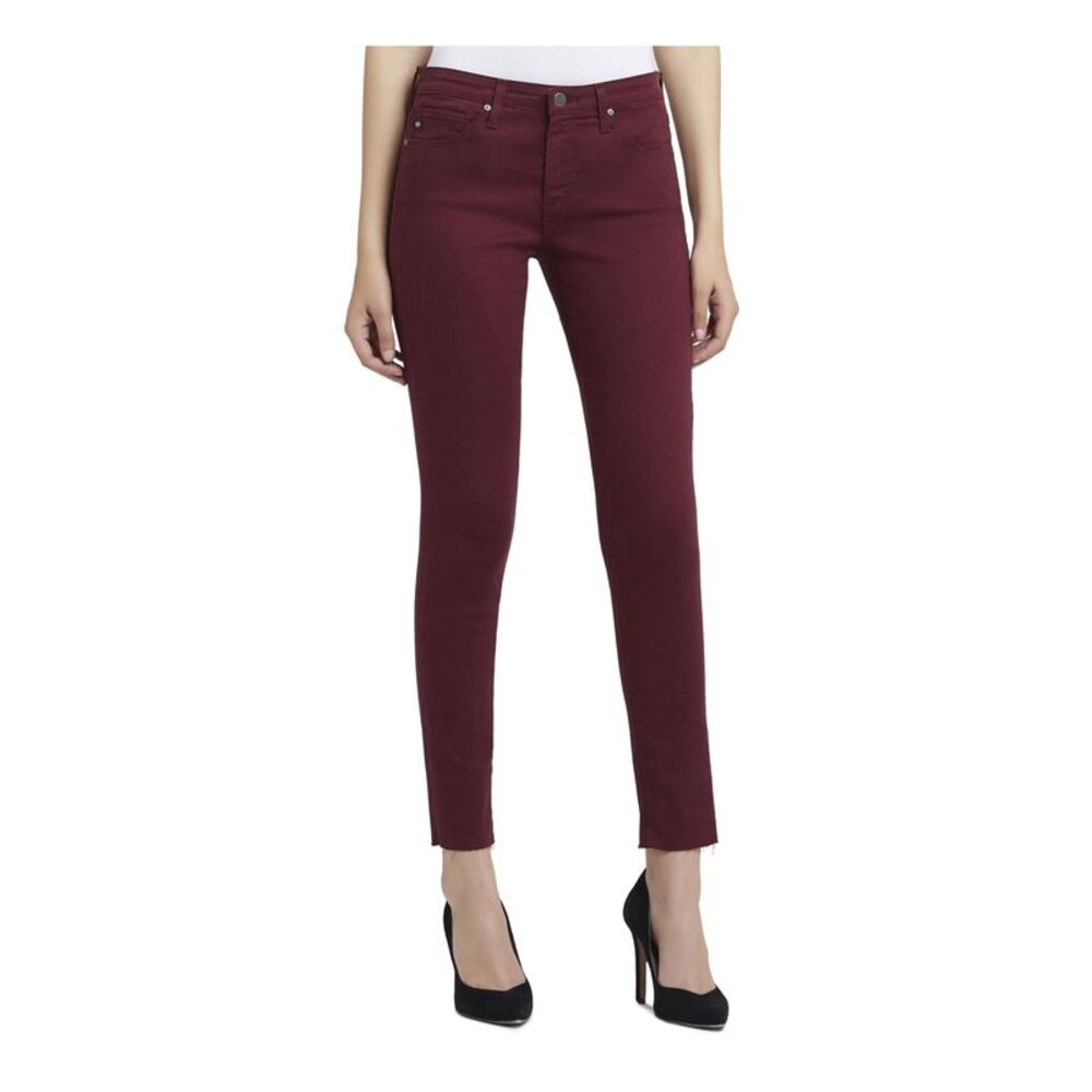 ADRIANO GOLDSCHMIED Womens Maroon Raw Hem Skinny Jeans Size: 24 Waist